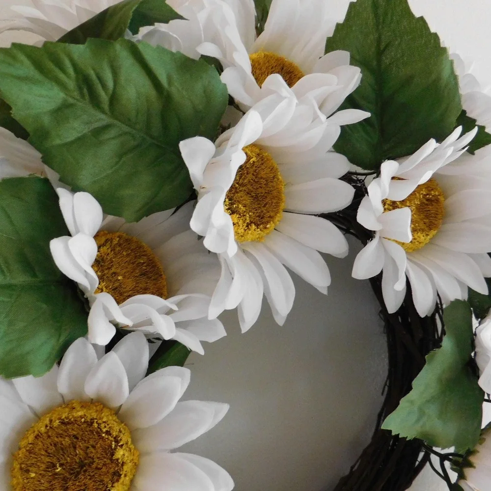 Fall White Sunflower Wreath for Front Door, Autumn Porch Decor, Country Cottage